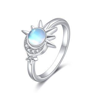 925 Sterling Silver Moon Star Ring-0