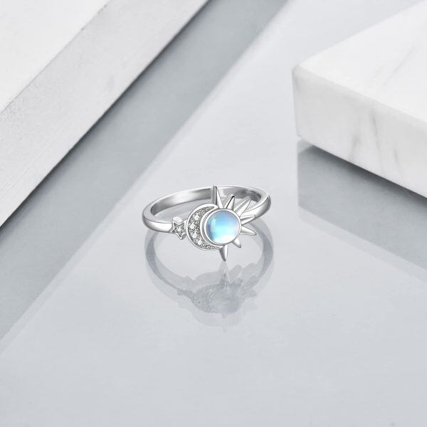 925 Sterling Silver Moon Star Ring-2