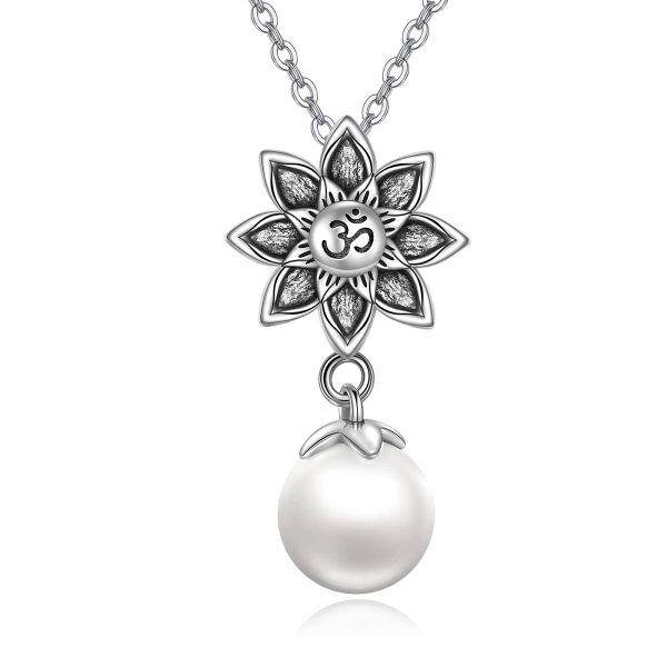 925 Sterling Silver Pearl Lotus Flower Pendant Necklace-0