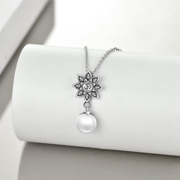 925 Sterling Silver Pearl Lotus Flower Pendant Necklace-1