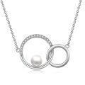 wholesale 925 Sterling Silver Circle Design with Freshwater Pearl Pendant Necklace for Women-0-0