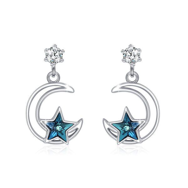 Sterling Silver Moon Star Earrings-0