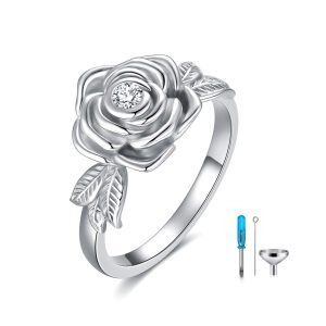 Sterling Silver Rose Flower Cremation Urn Ring-0