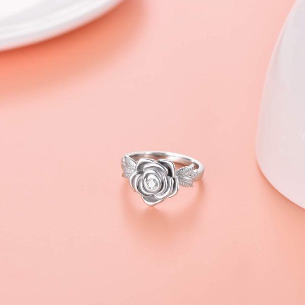 Sterling Silver Rose Flower Cremation Urn Ring-1