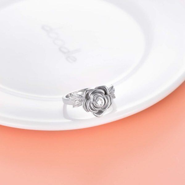 Sterling Silver Rose Flower Cremation Urn Ring-3