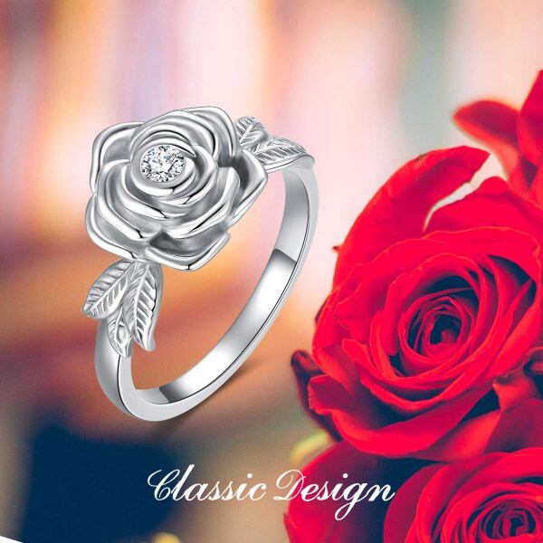 Sterling Silver Rose Flower Cremation Urn Ring-5