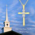 wholesale 925 Sterling Silver Gold-Plated Diamond Cross Pendant Necklace for Women-0-1