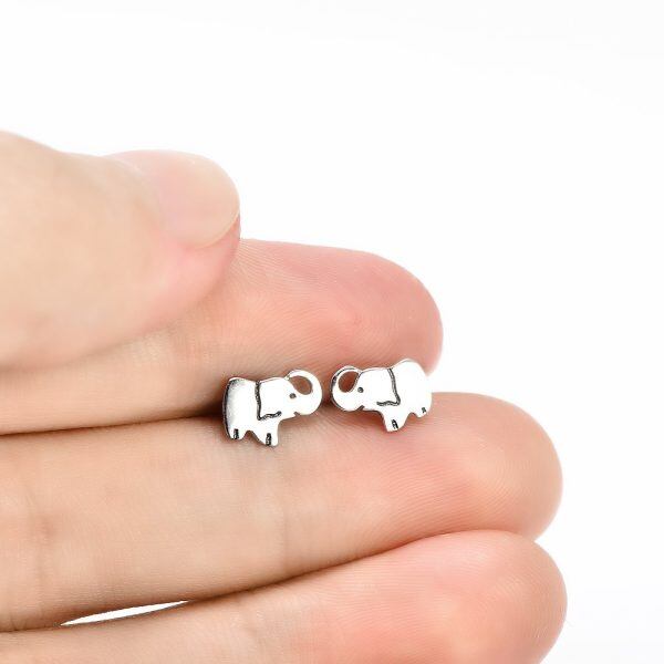 Sterling Silver Lucky Elephant Stud Earrings-2