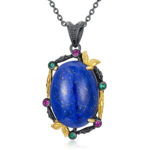 925 Sterling Silver Oval Lapis Lazuli Necklace -0