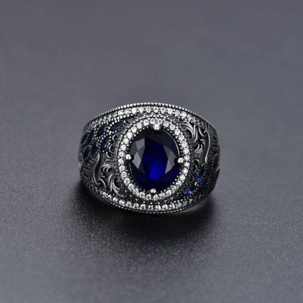 Sterling Silver Round Sapphire Gemstone Ring-1