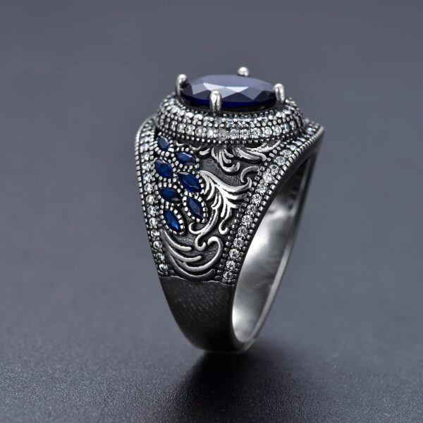 Sterling Silver Round Sapphire Gemstone Ring-2