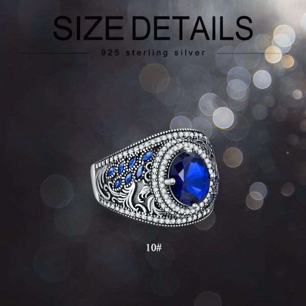 Sterling Silver Round Sapphire Gemstone Ring-4