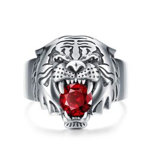 Sterling Silver Tiger Head Ring -0