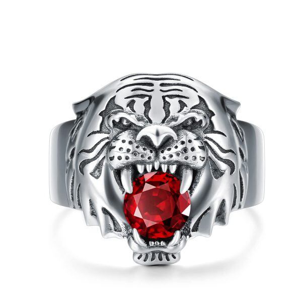 Sterling Silver Tiger Head Ring -0