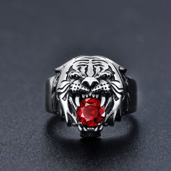 Sterling Silver Tiger Head Ring -1