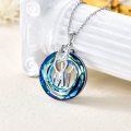 wholesale 925 Sterling Silver Blue Crystal Heart M Mom Pendant Necklace for Women-0-4