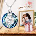 wholesale 925 Sterling Silver Blue Crystal Heart M Mom Pendant Necklace for Women-0-5