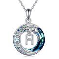 wholesale  Sterling Silver Blue Crystal Moon Star Initial Pendant Necklace Gift -0-0