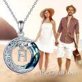 wholesale  Sterling Silver Blue Crystal Moon Star Initial Pendant Necklace Gift -0-5