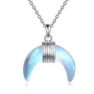 925 Sterling Silver Moonstone Moon Pendant Necklace-0