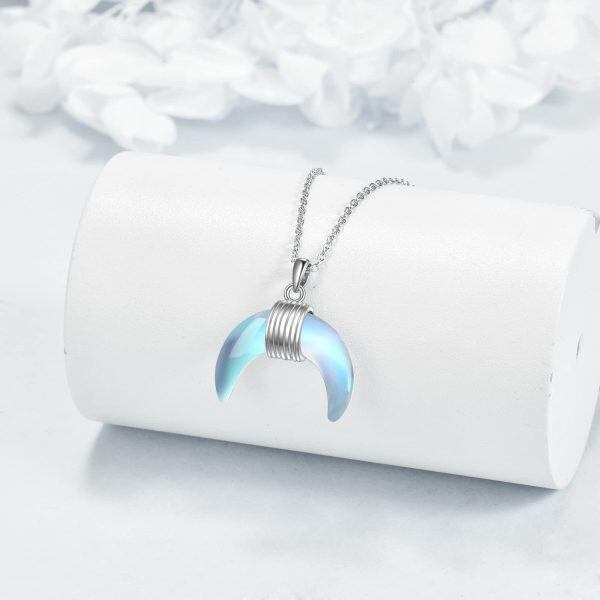 925 Sterling Silver Moonstone Moon Pendant Necklace-4