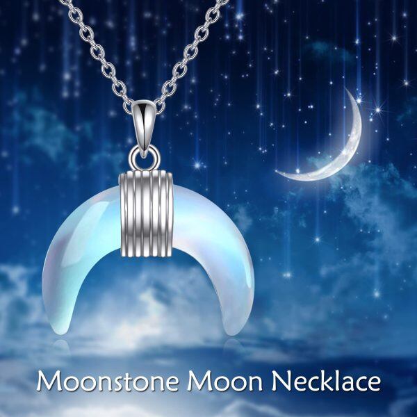 925 Sterling Silver Moonstone Moon Pendant Necklace-5