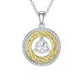 wholesale 925 Sterling Silver 925 Gold Plated CZ Round Celtic Knot Pendant Necklace for Women-0-0