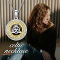 wholesale 925 Sterling Silver 925 Gold Plated CZ Round Celtic Knot Pendant Necklace for Women-0-5