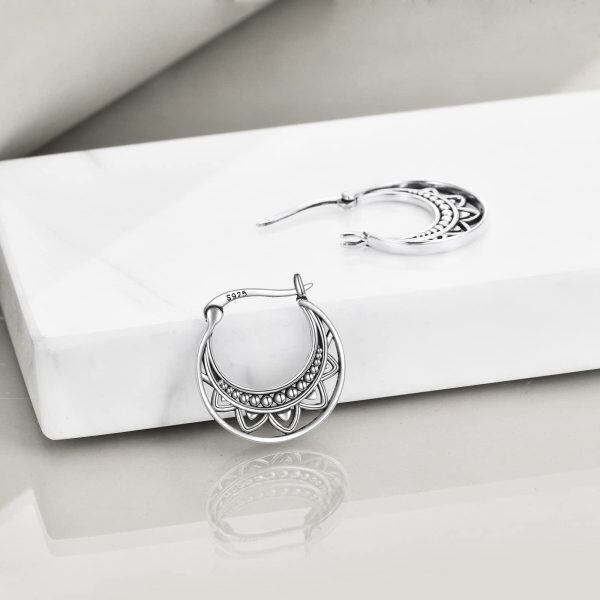 925 Sterling Silver Crescent Moon Hoop Earrings-2