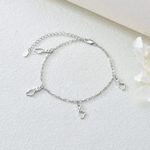 925 Sterling Silver Adjustable Love Heart Bracelet-4