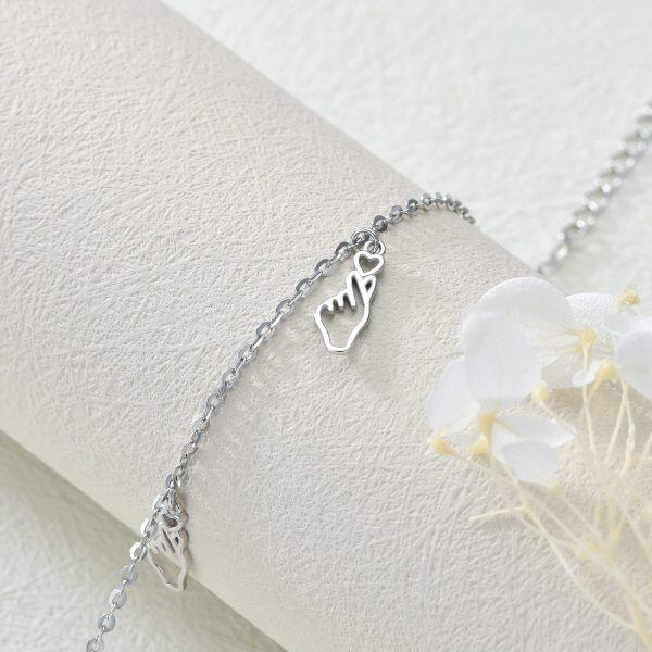 925 Sterling Silver Adjustable Love Heart Bracelet-5