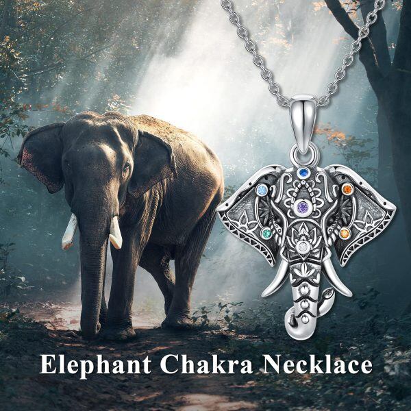 925 Sterling Silver Cubic Zircon Elephant Necklace-1