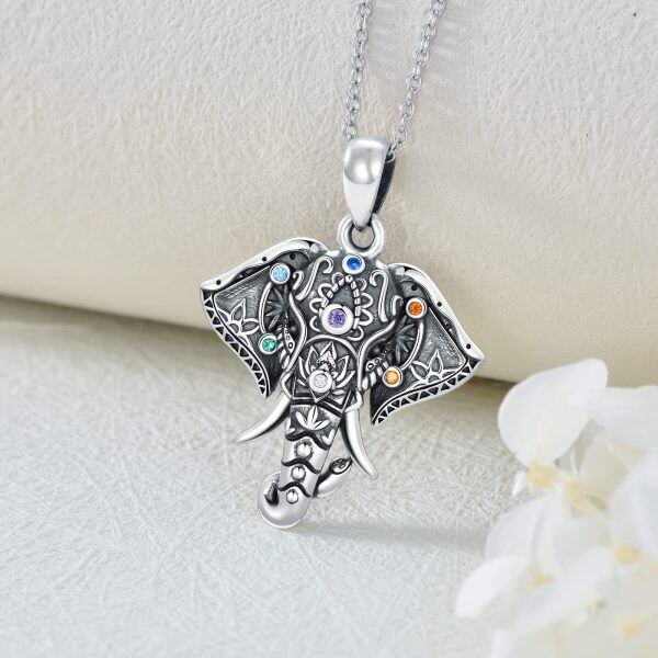 925 Sterling Silver Cubic Zircon Elephant Necklace-3