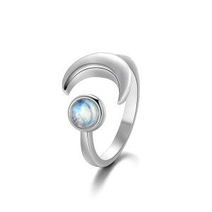 Sterling Silver Moonstone Moon Ring-0