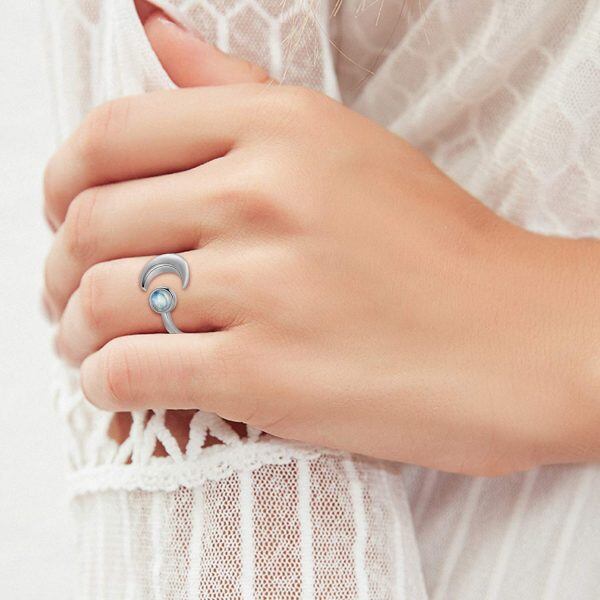 Sterling Silver Moonstone Moon Ring-5