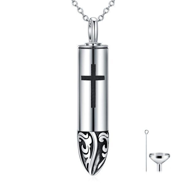 925 Sterling Silver Bullet Pet Urn Memorial Necklace-0