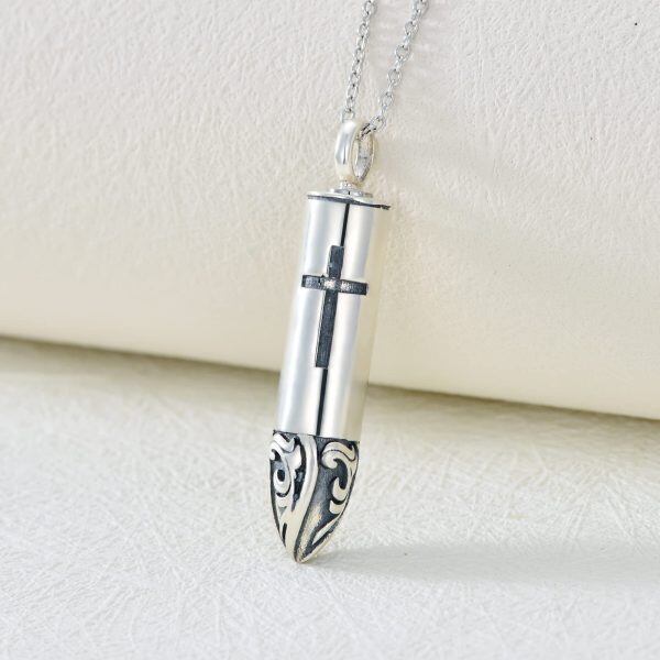 925 Sterling Silver Bullet Pet Urn Memorial Necklace-1