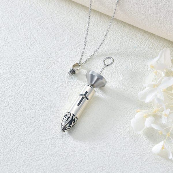 925 Sterling Silver Bullet Pet Urn Memorial Necklace-2