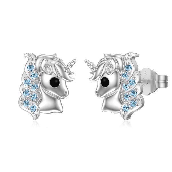 925 Sterling Silver Unicorn Stud Earrings-0