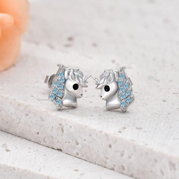 925 Sterling Silver Unicorn Stud Earrings-2