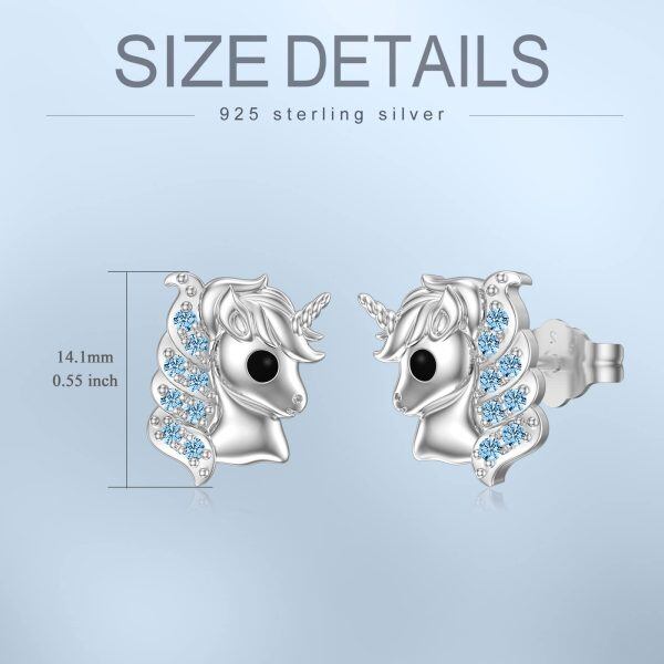 925 Sterling Silver Unicorn Stud Earrings-3