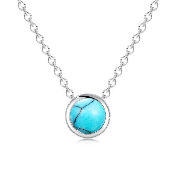 Sterling Silver Round Turquoise Necklace-0