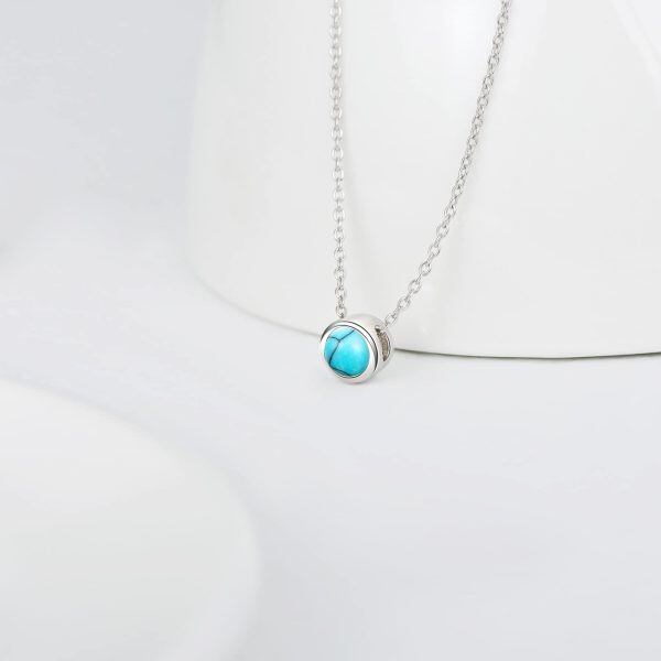 Sterling Silver Round Turquoise Necklace-5