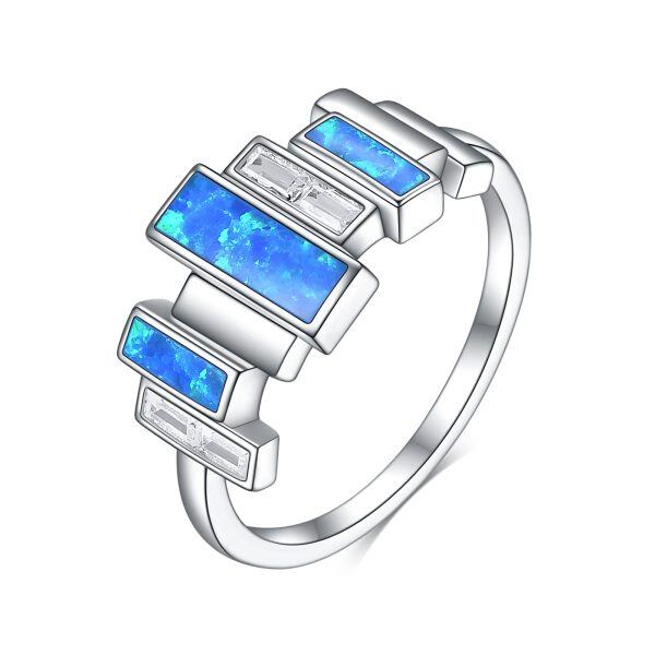 Sterling Silver Blue Fire Opal Ring -0