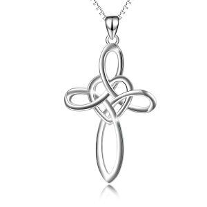 Sterling Silver Celtic Knot Cross Necklace-0