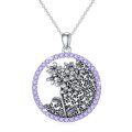 wholesale 925 Sterling Silver Purple Crystal Floral Pendant Necklace for Women Anniversary Gift-0-0