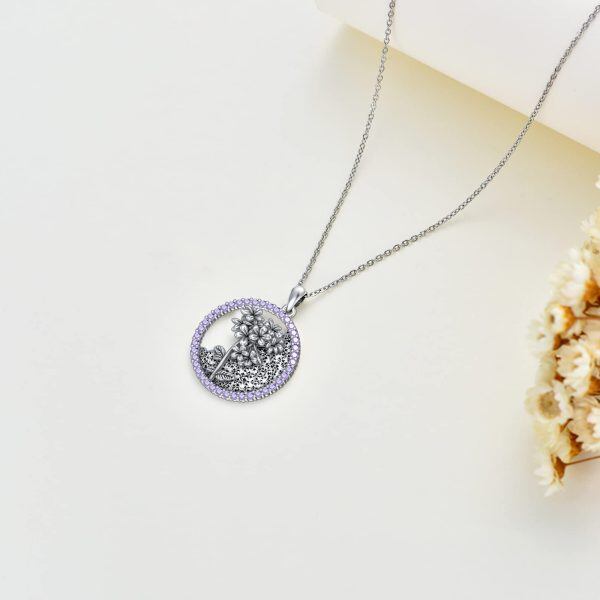 925 Sterling Silver Flower Pendant Necklace-3