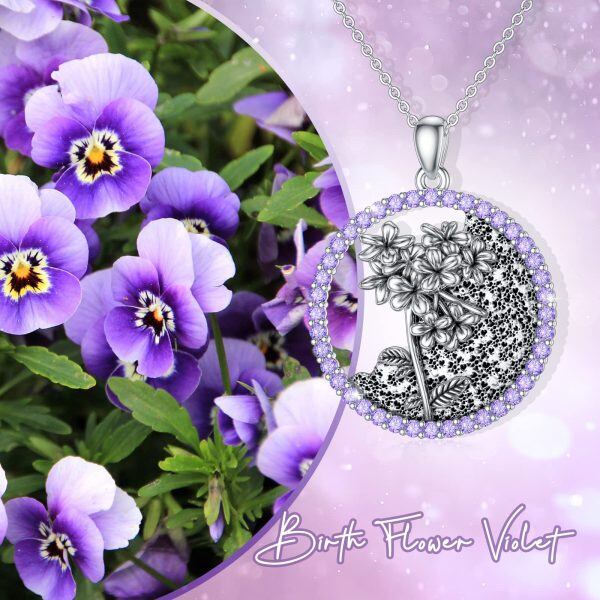 925 Sterling Silver Flower Pendant Necklace-5