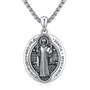 925 Sterling Silver Saint Benedict Necklace-0