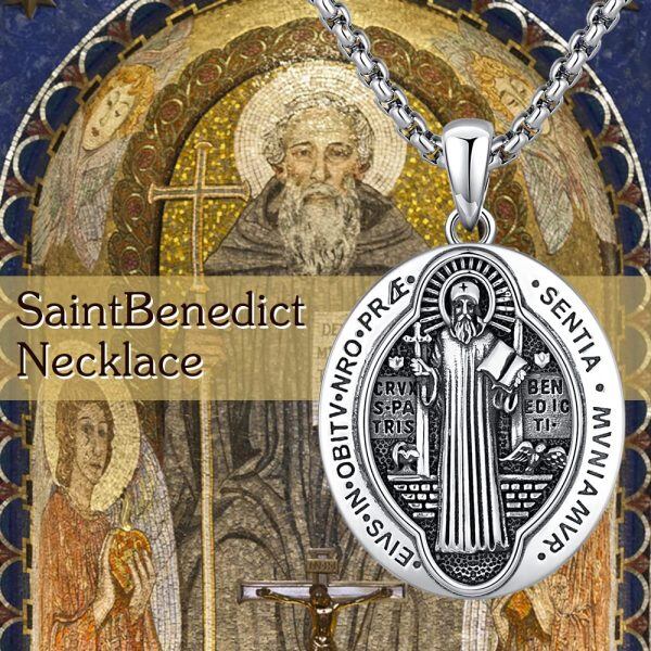 925 Sterling Silver Saint Benedict Necklace-1